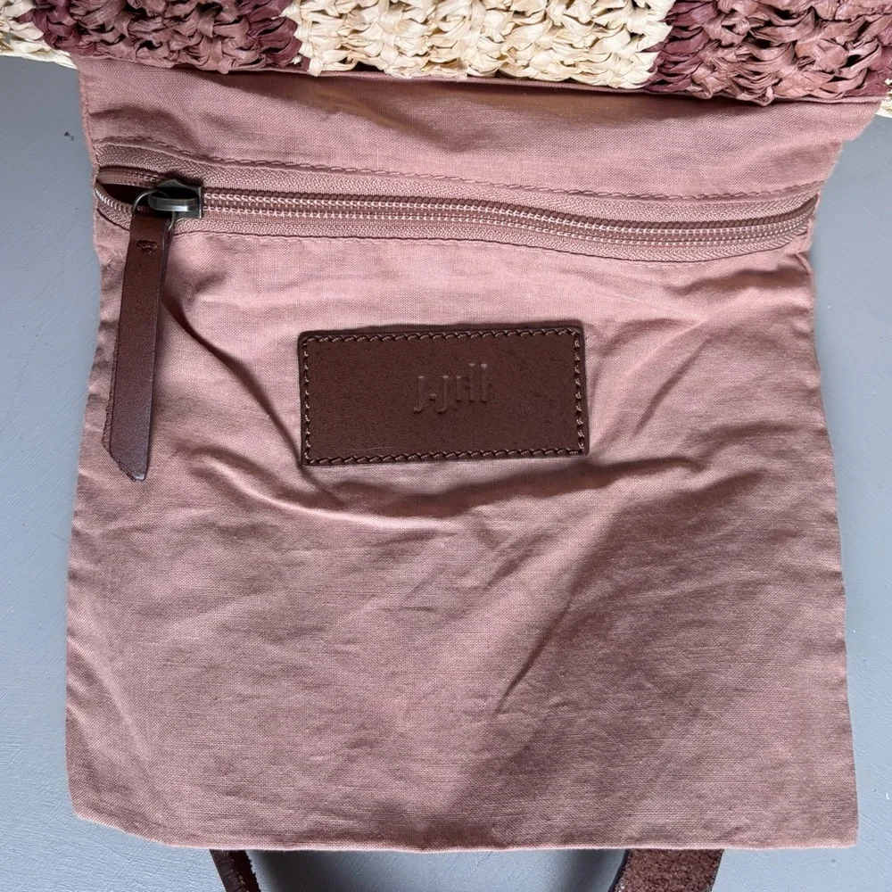 J. JILL Oversized Woven Straw Striped Tote Boho Vibes Leather Handle Market Bag - Picture 6 of 9